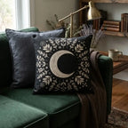 Crescent Moon Botanical Woven Pillow | Gothic Celestial Decor