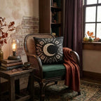 Crescent Moon Botanical Woven Pillow | Gothic Celestial Decor