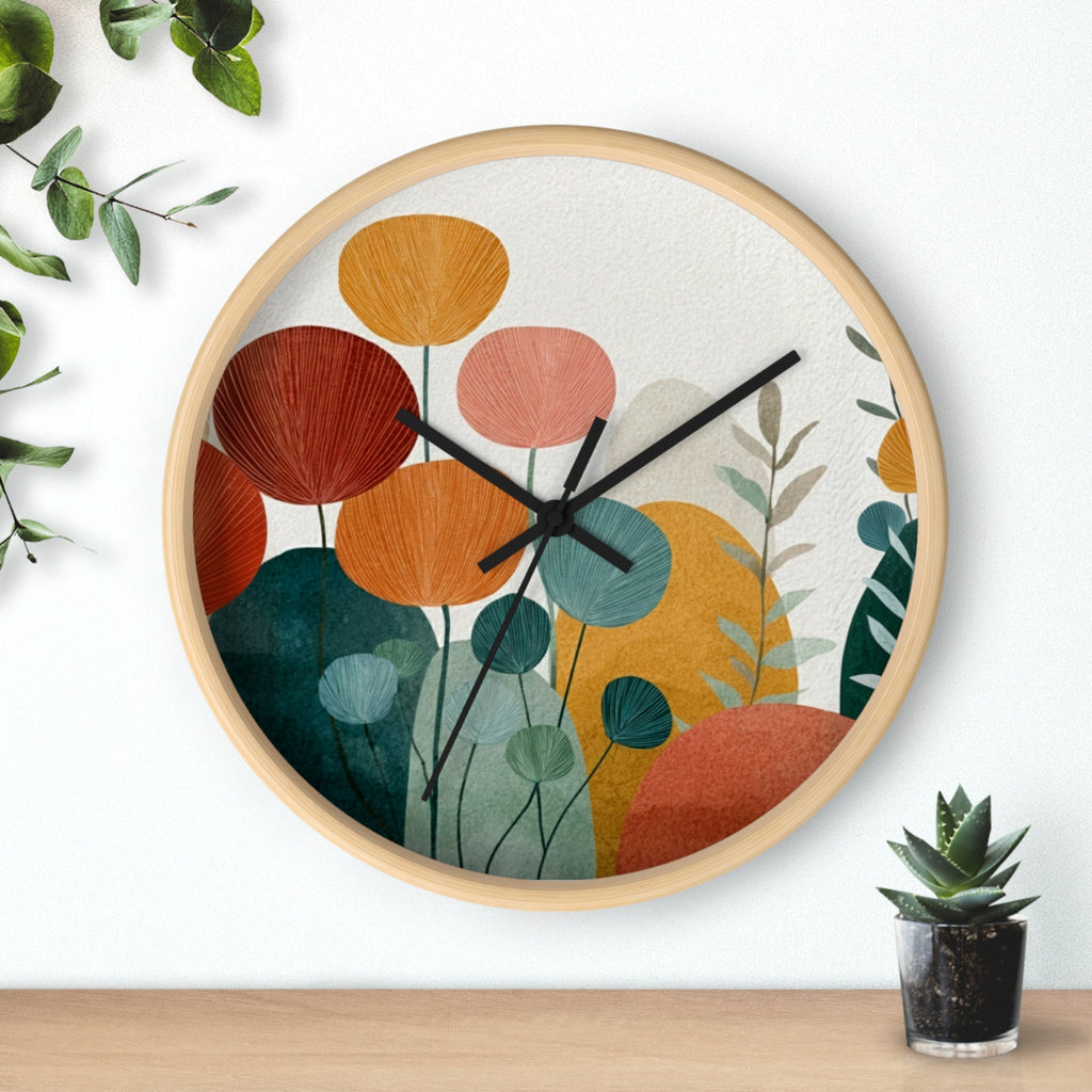 Mid Century Modern Clock |Botanical Modern Watercolor Florals