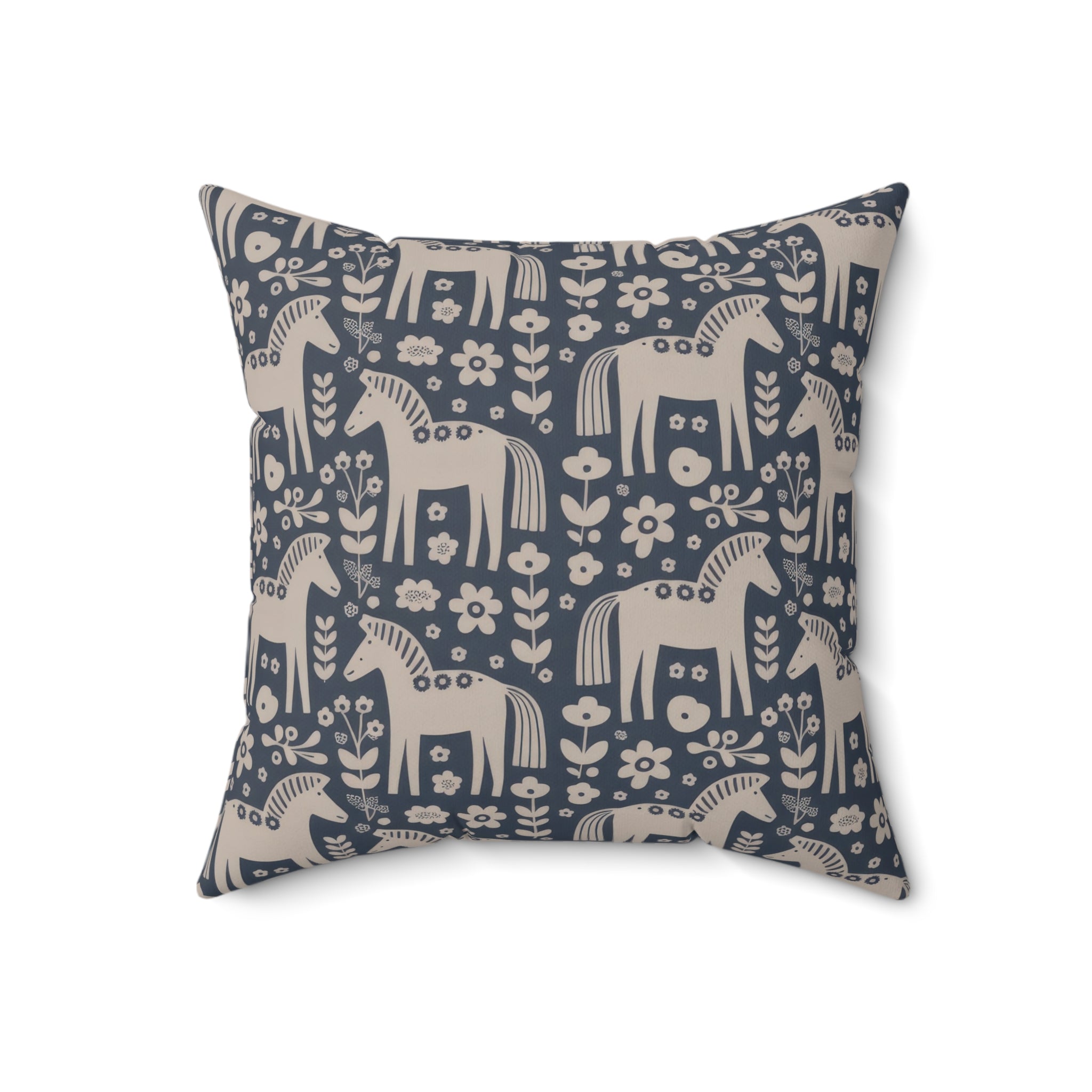 Scandinavian Folk Horses Throw Pillow | Square Pillow with insert