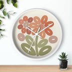 Retro Botanical Flower Wall Clock | Coral Terracotta Sage