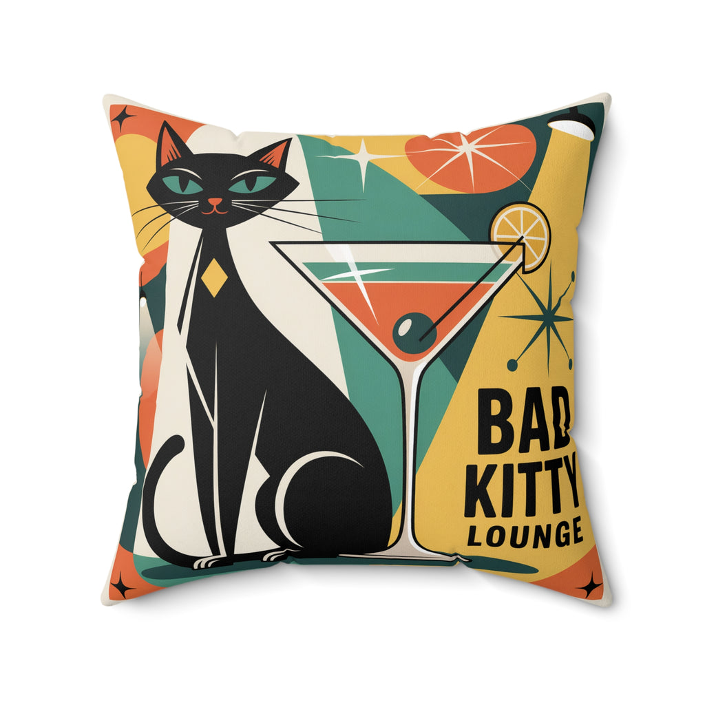 Bad Kitty Lounge Mod Pillow , Retro Cat Throw Pillow, Mid Century Modern Home Decor, Atomic Cat Cushion, Gift for Cat Lovers