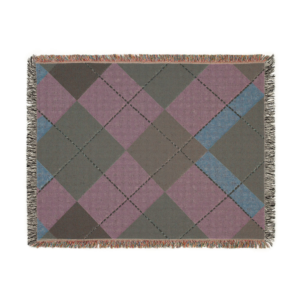 Teal Burgundy Argyle Woven Blanket | Geometric Plaid Throw