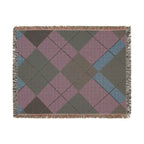 Teal Burgundy Argyle Woven Blanket | Geometric Plaid Throw