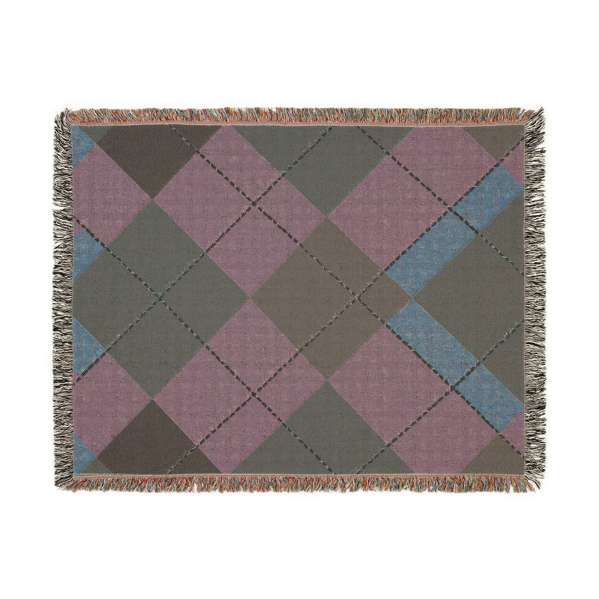 Teal Burgundy Argyle Woven Blanket | Geometric Plaid Throw