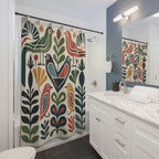 Folk Bird Botanical Shower Curtain | Mid Century Boho