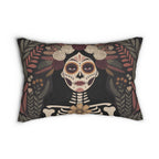 La Catrina Skull Gothic Lumbar Pillow | Day of the Dead Charcoal Burgundy