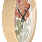 Retro Botanical Flower Wall Clock | Coral Terracotta Sage
