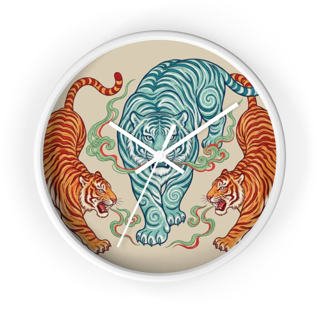 Chinoiserie Three Tigers Wall Clock | Mid Century Modern