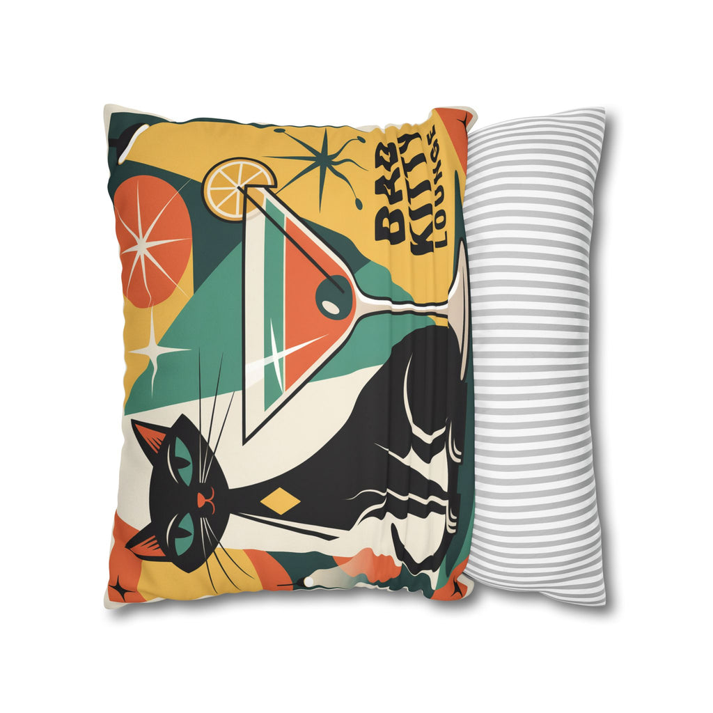 Bad Kitty Mid Century Modern Faux Suede Square Pillowcase | Retro Cat Accent