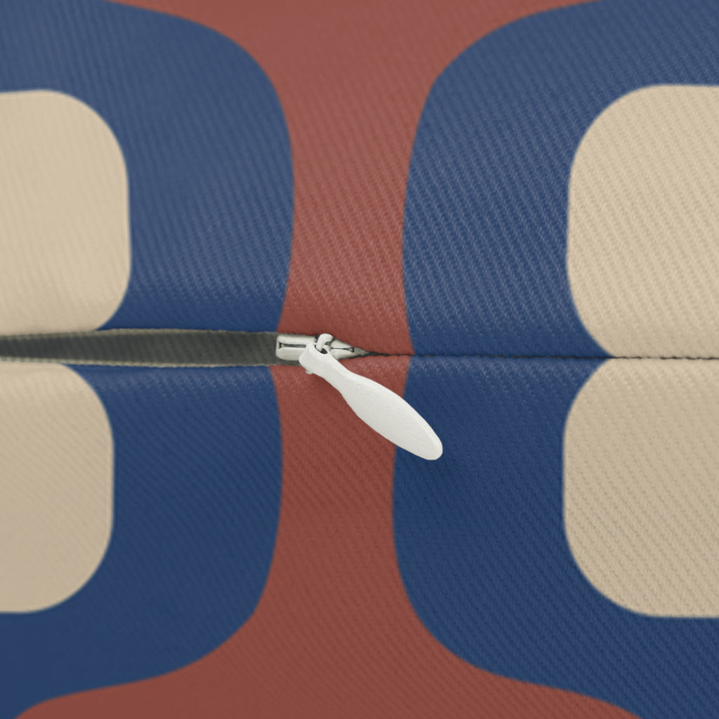 Mid-Century Geometric Pattern Lumbar Pillow | Retro Terracotta Navy Accent