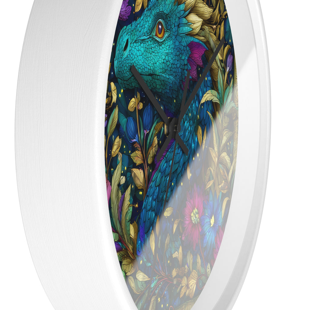 Stained-Glass Dragon Night Garden Wall Clock | Ornate Jewel-Tone Botanical