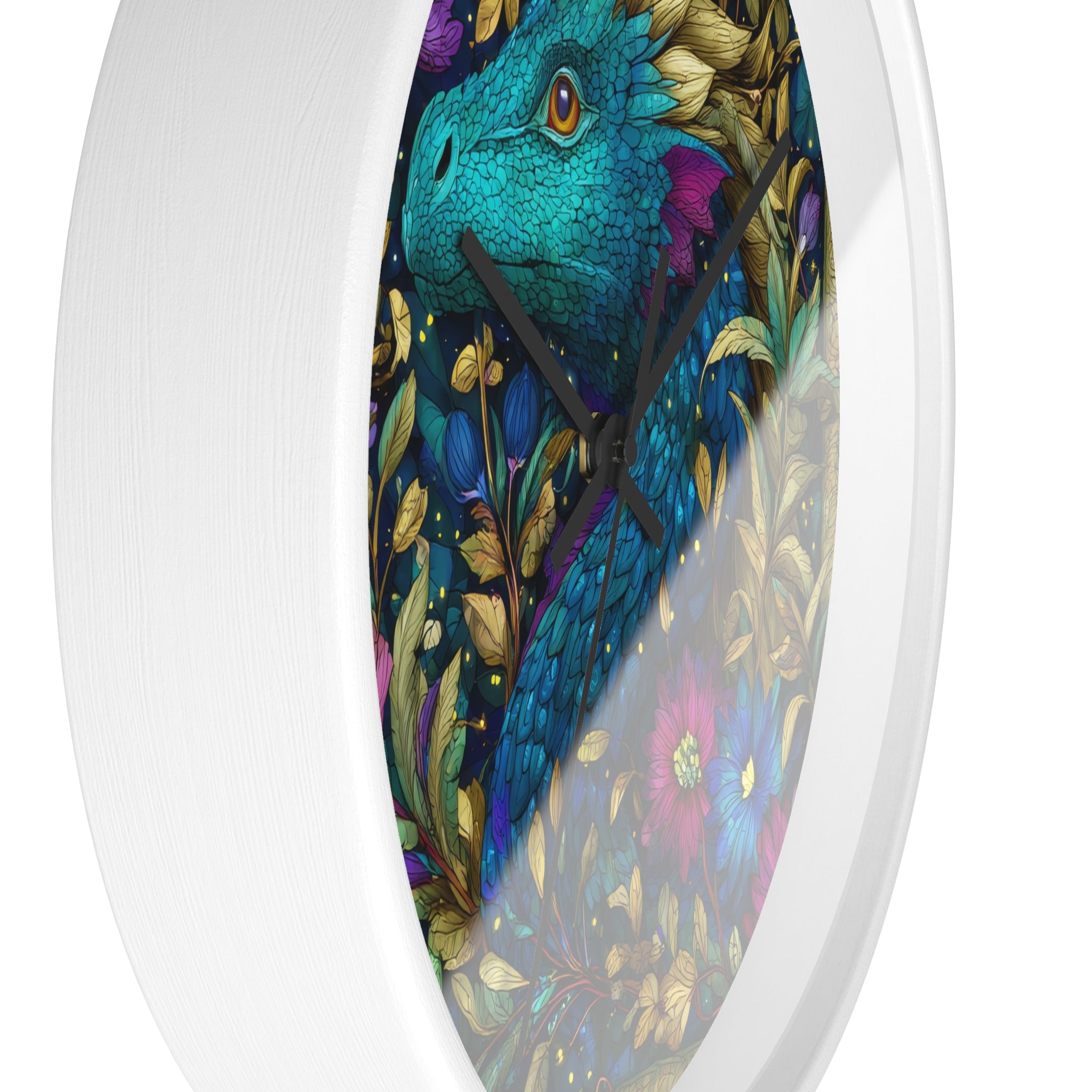 Stained-Glass Dragon Night Garden Wall Clock | Ornate Jewel-Tone Botanical