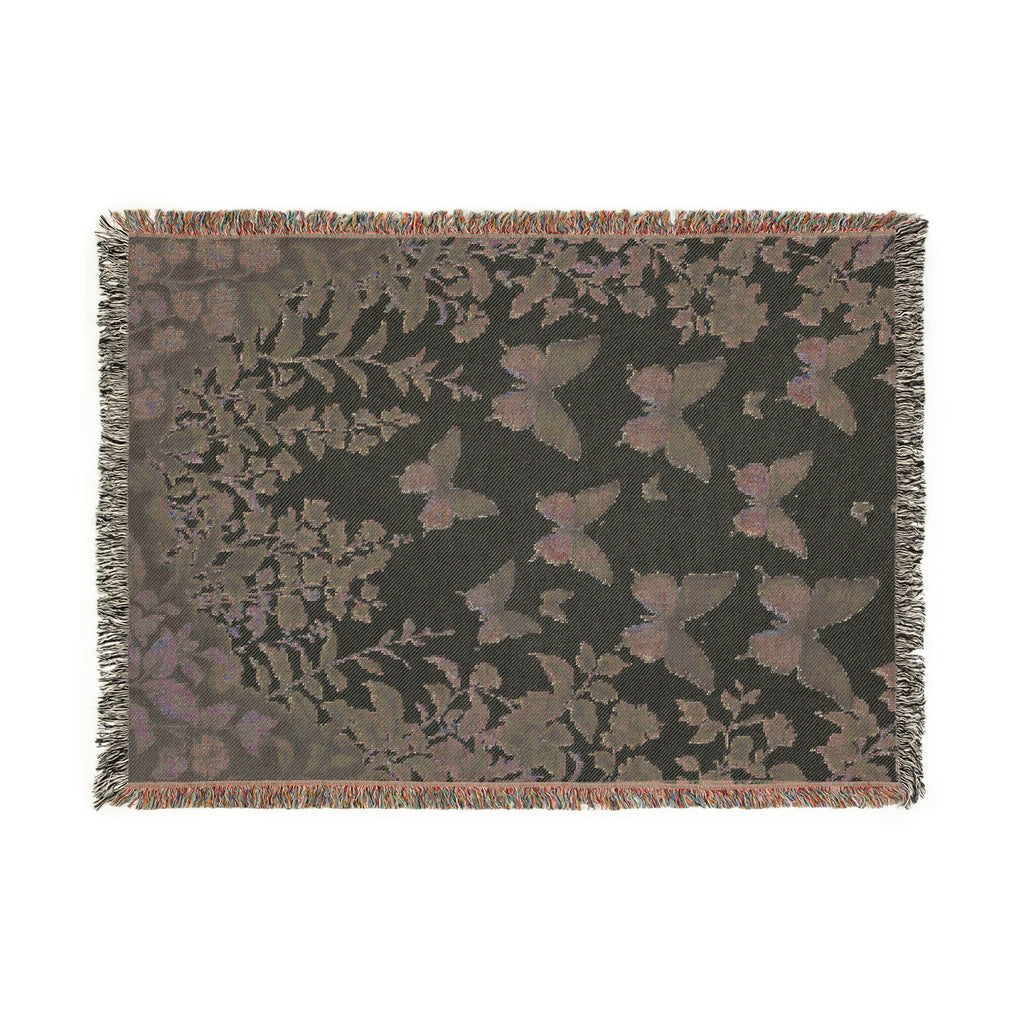 Blue Butterfly Botanical Woven Blanket | Cottagecore Throw