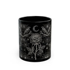 Victorian Rose & Crows Black Mug | Gothic Crescent Moon Art