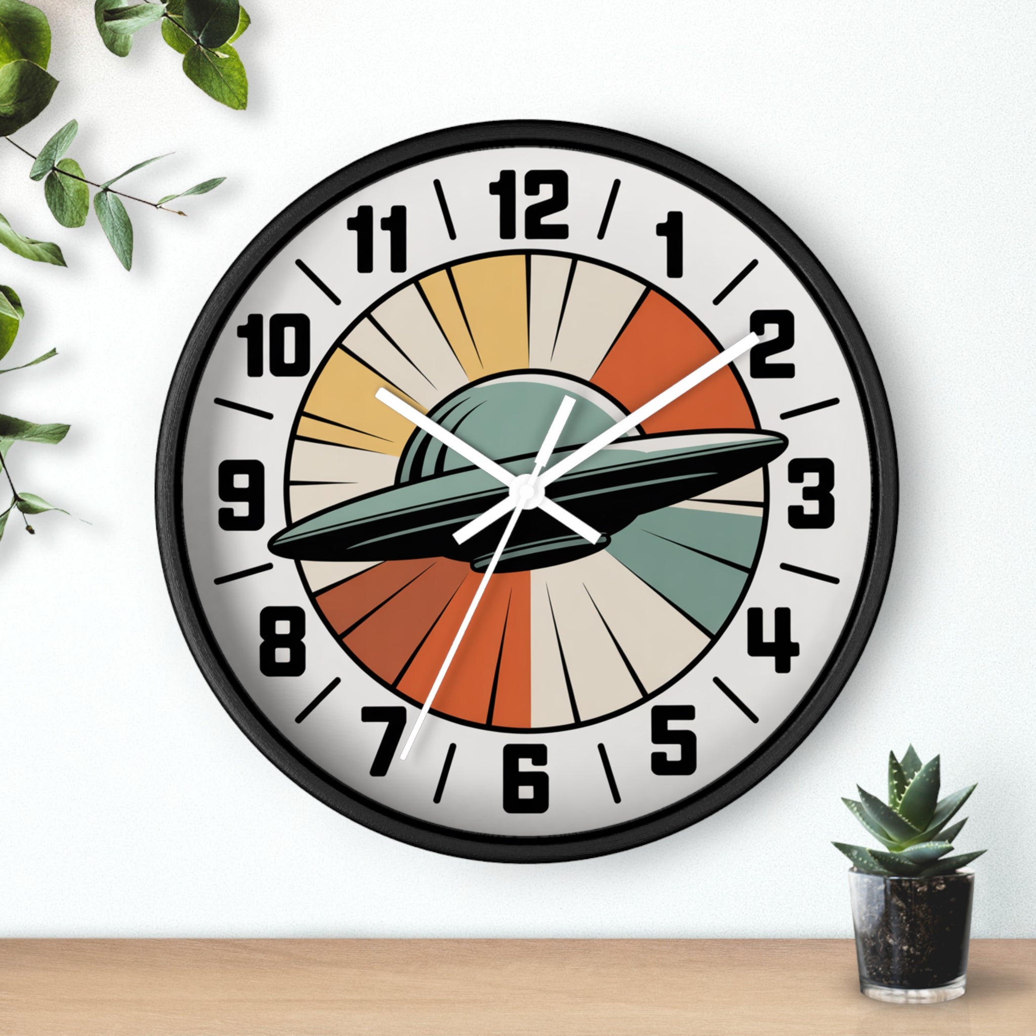 Mid Century Modern Clock, Retro UFO Wall Clock, Space Age Sunburst Dial, 1950s Flying Saucer Decor, Atomic Sci Fi Wall Art