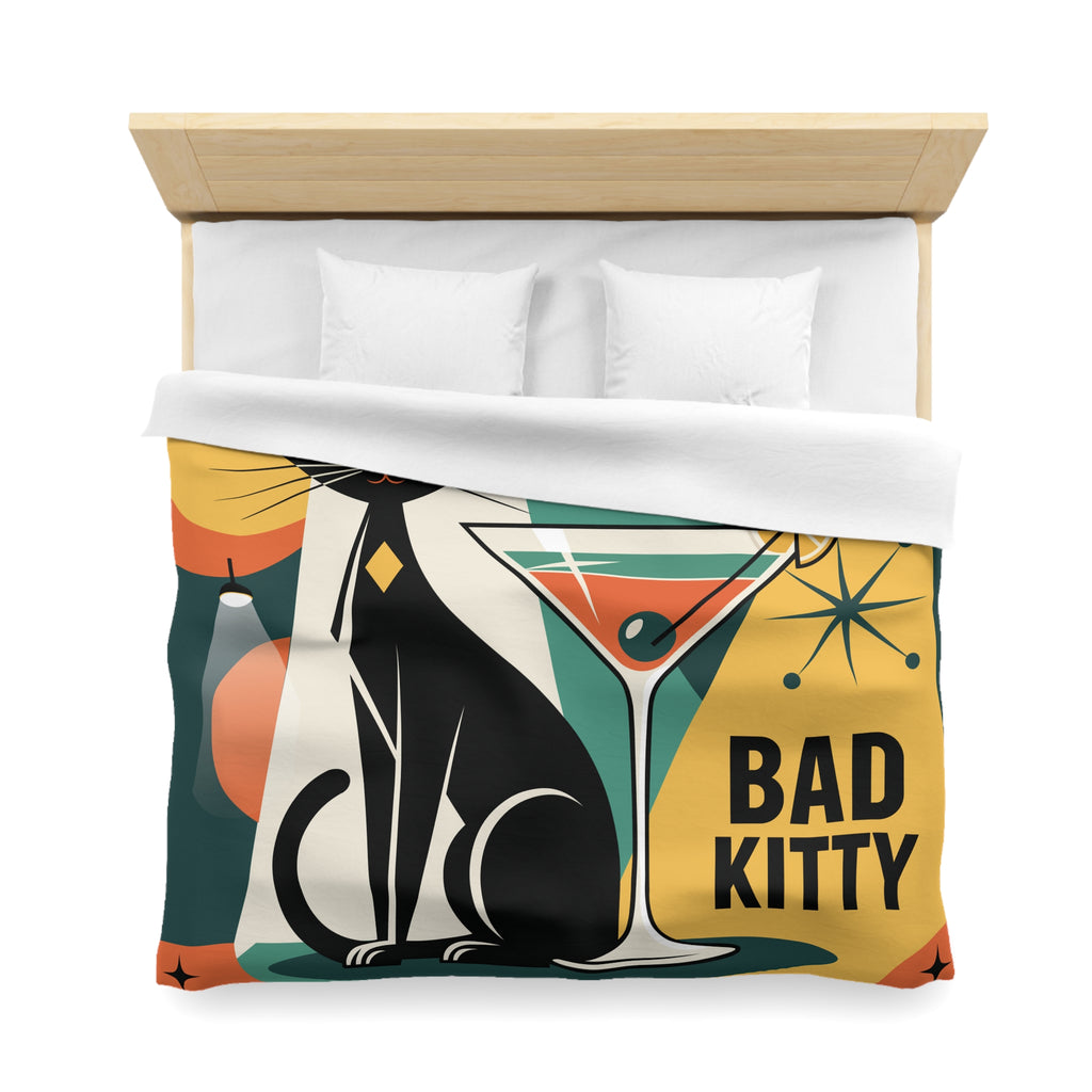 Atomic Black Cat Duvet Cover | Mid Century Modern Geometric 'Bad Kitty Lounge'