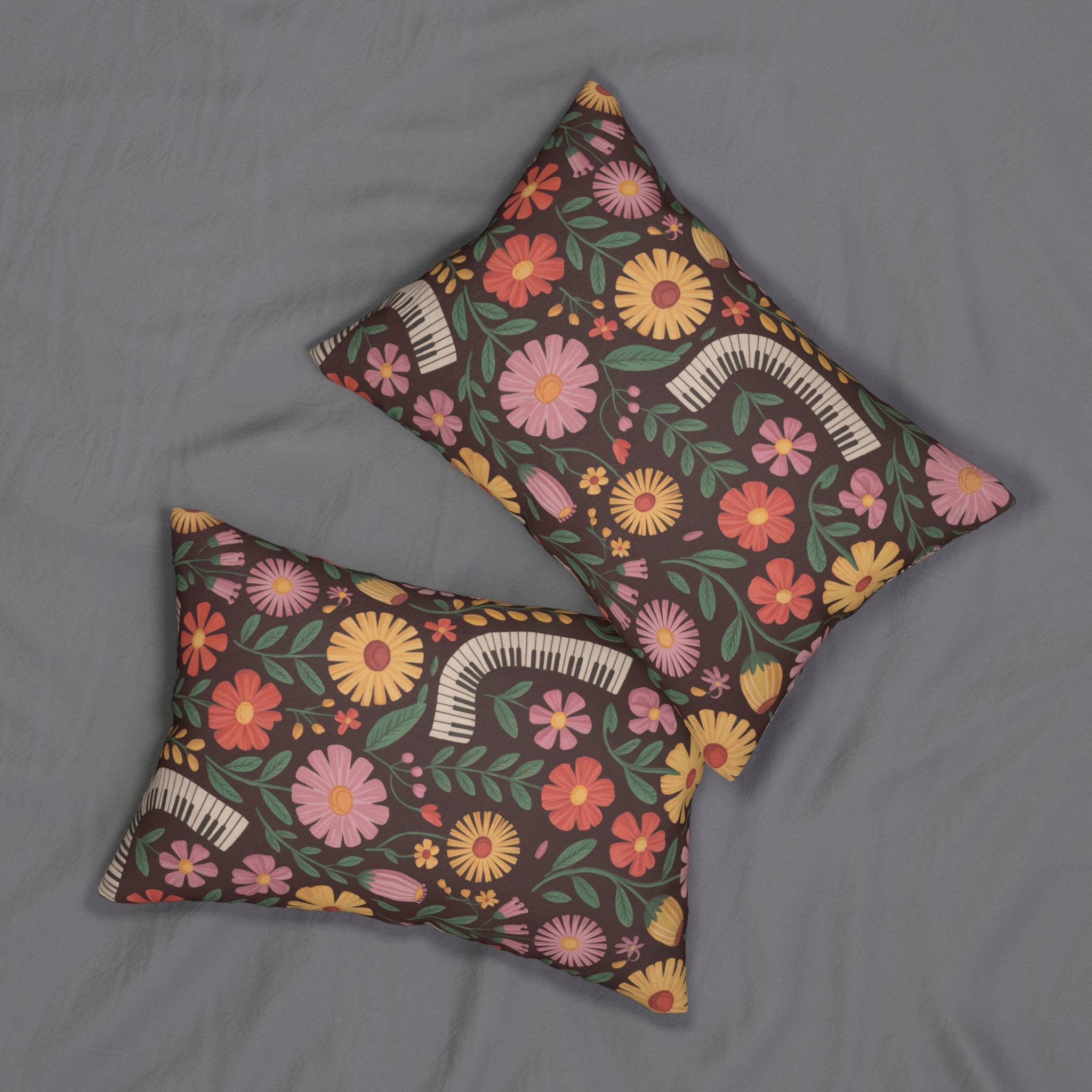 Eras Piano Flowers lumbar pillow | floral piano keys design