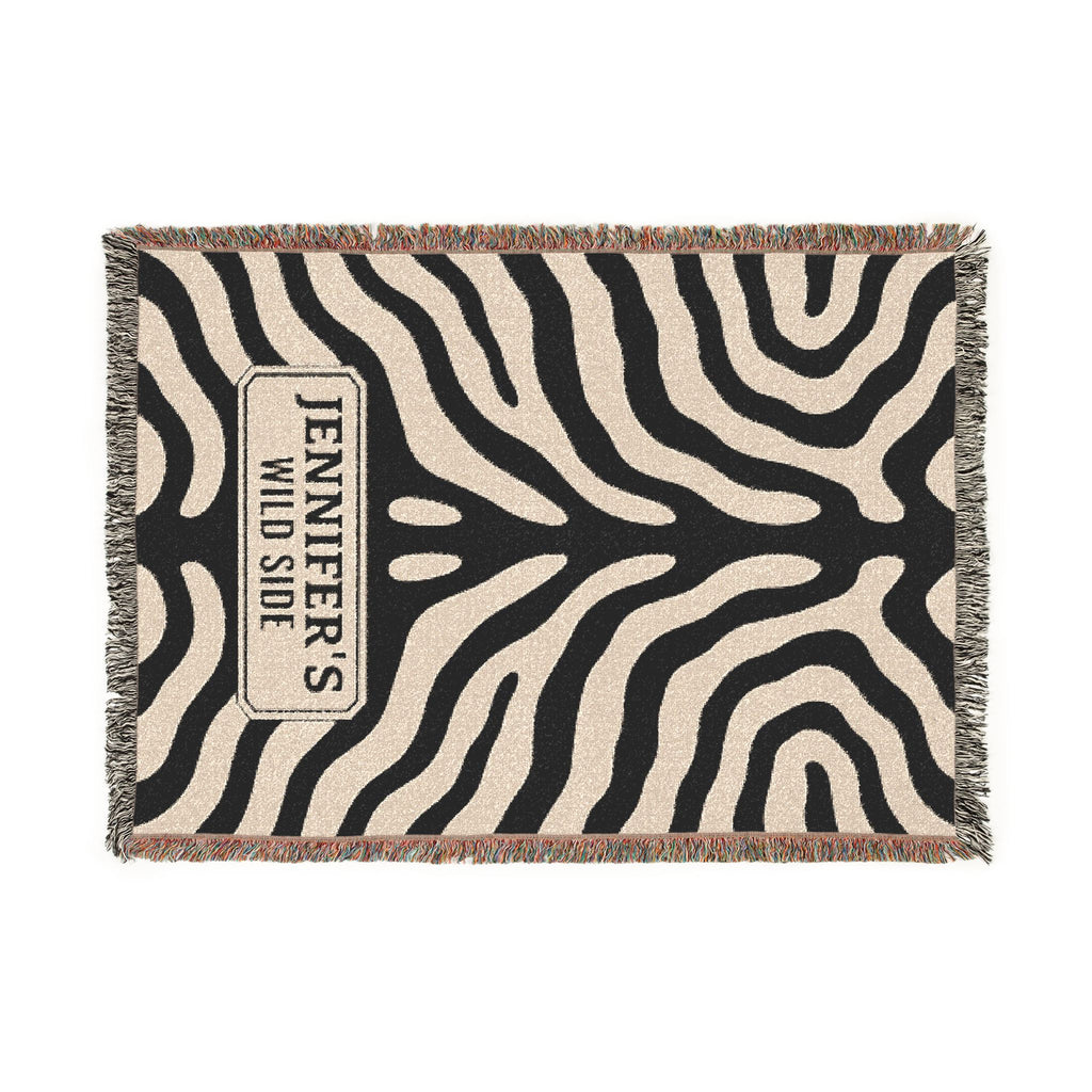 Personalized Zebra Print Woven Blanket | Custom Name Throw