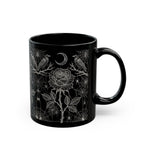 Victorian Rose & Crows Black Mug | Gothic Crescent Moon Art