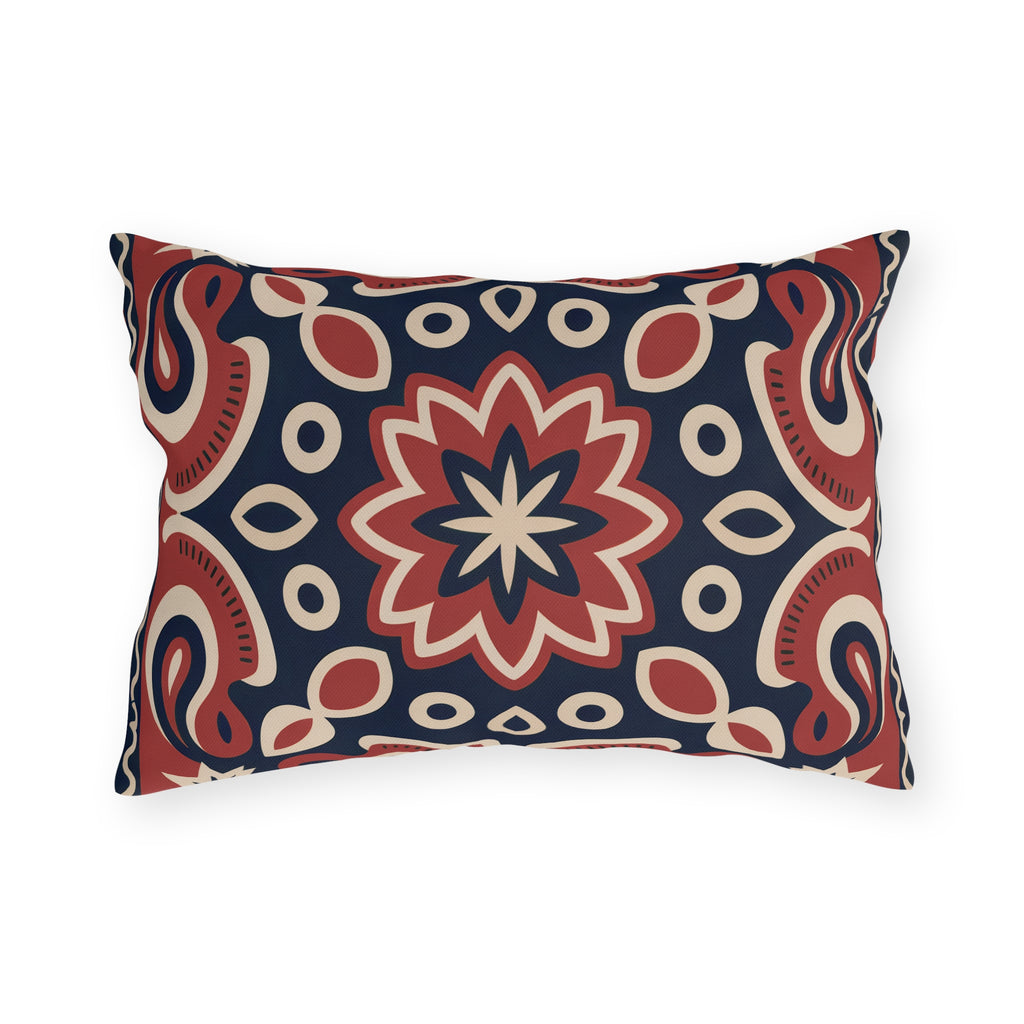 Red & Navy Paisley Outdoor Pillow | Boho Patio Decor