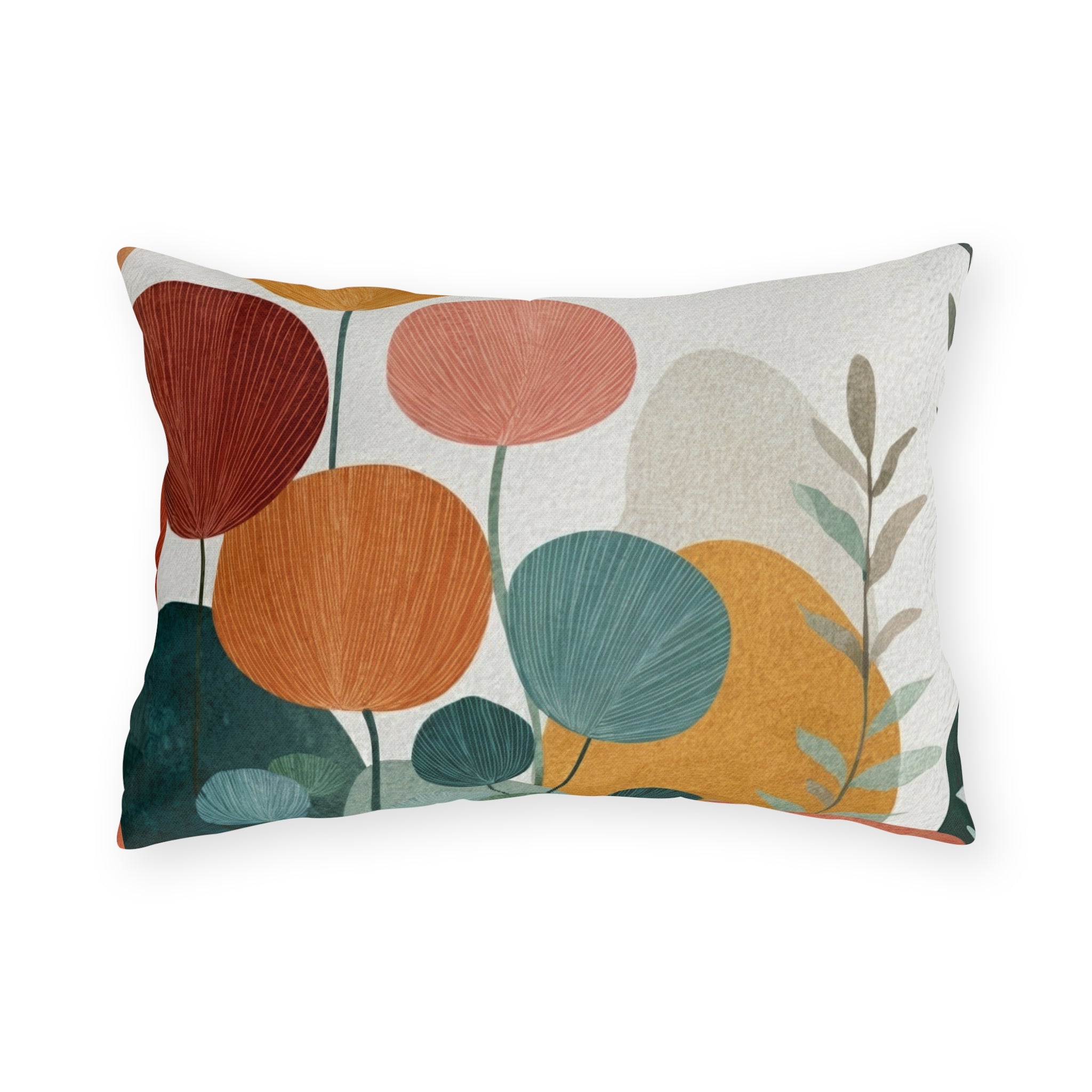 Abstract Floral Illustration Outdoor Pillow | Modern Botanical Garden Throw