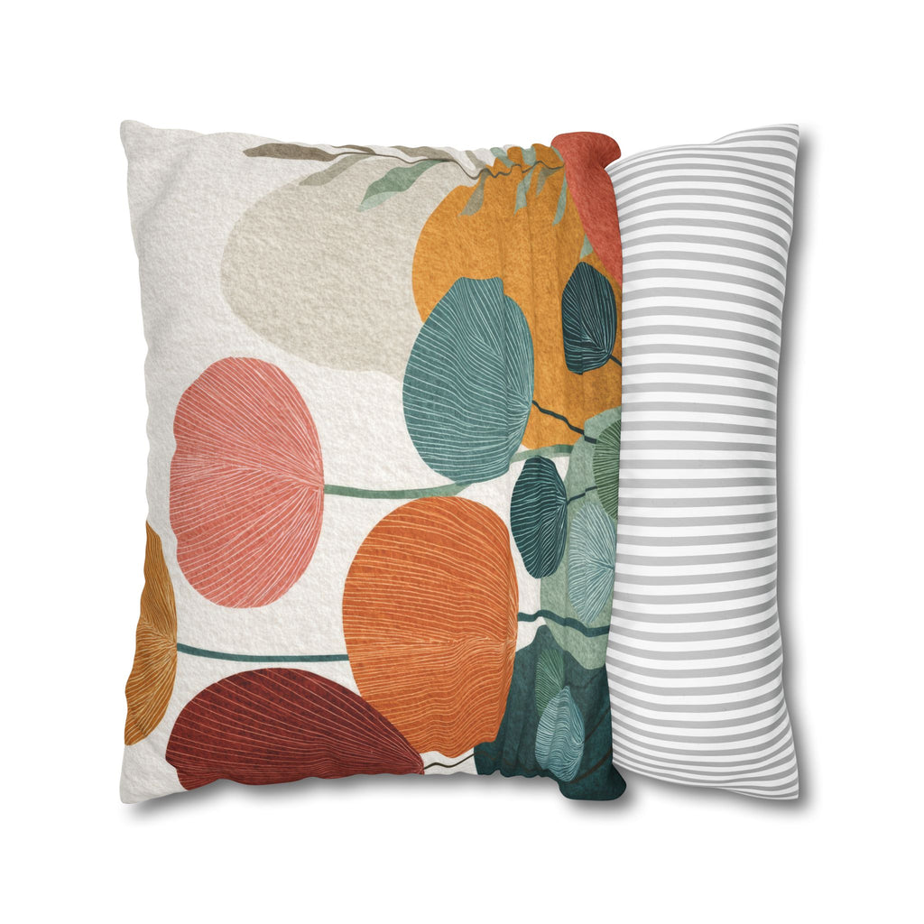 Mid-Century Watercolor Botanical Faux Suede Square Pillowcase
