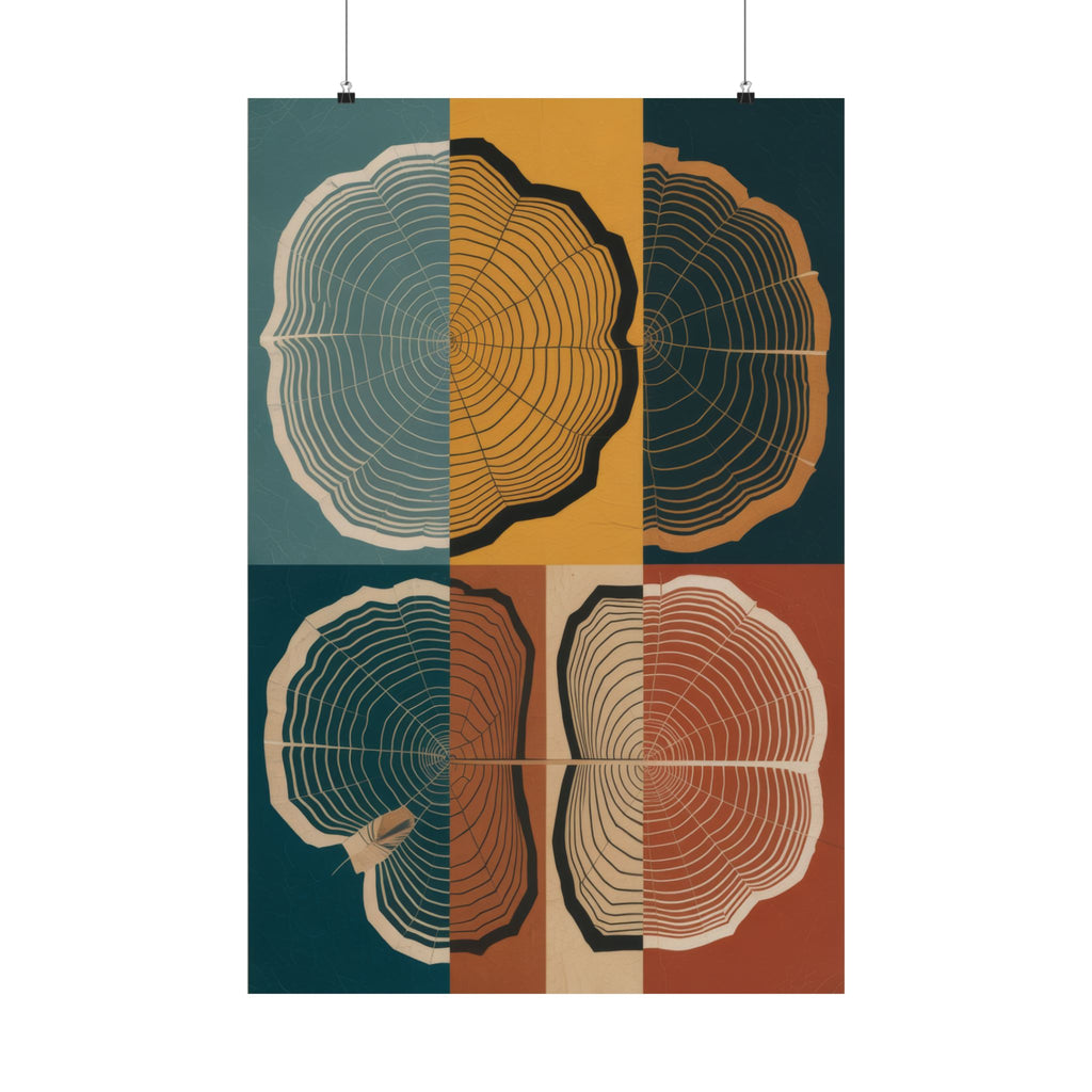 Tree Ring Abstract Art Print | Mid Century Modern Geometric Poster | Growth Rings Wall Art | Japandi Teal Mustard Retro Nature Decor