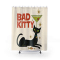 Bad Kitty Black Cat Martini Mid Century Modern Shower Curtain