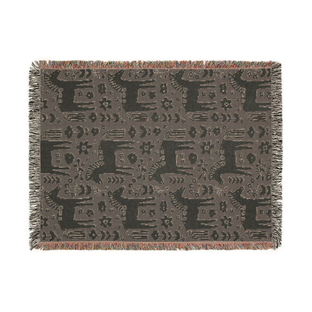 Scandinavian Dala Horse Woven Throw Blanket  | Nordic Folk Art Throw