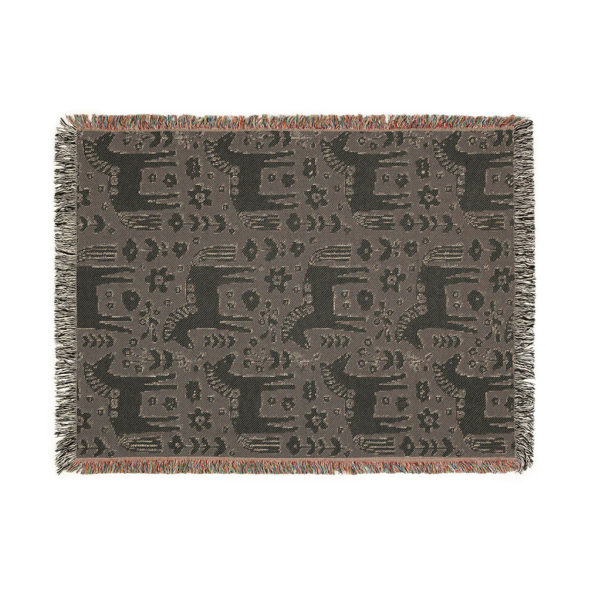 Scandinavian Dala Horse Woven Throw Blanket  | Nordic Folk Art Throw