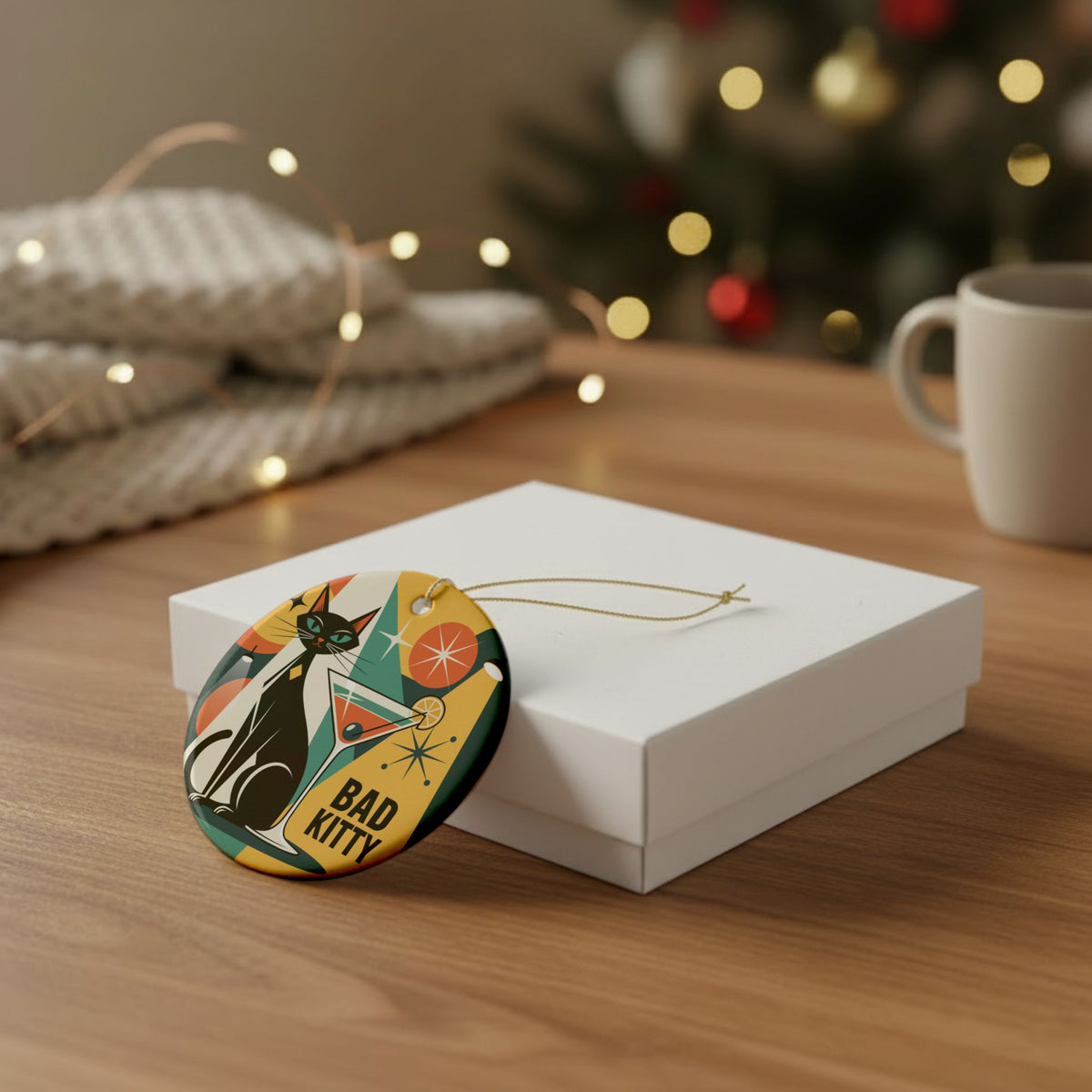 Bad Kitty Cocktail Ornament | Retro Black Cat Christmas Gift