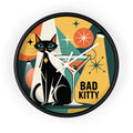 Bad Kitty Retro Cat Martini Wall Clock | Mid Century Modern Kitchen Decor