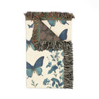 Blue Butterfly Botanical Woven Blanket | Cottagecore Throw