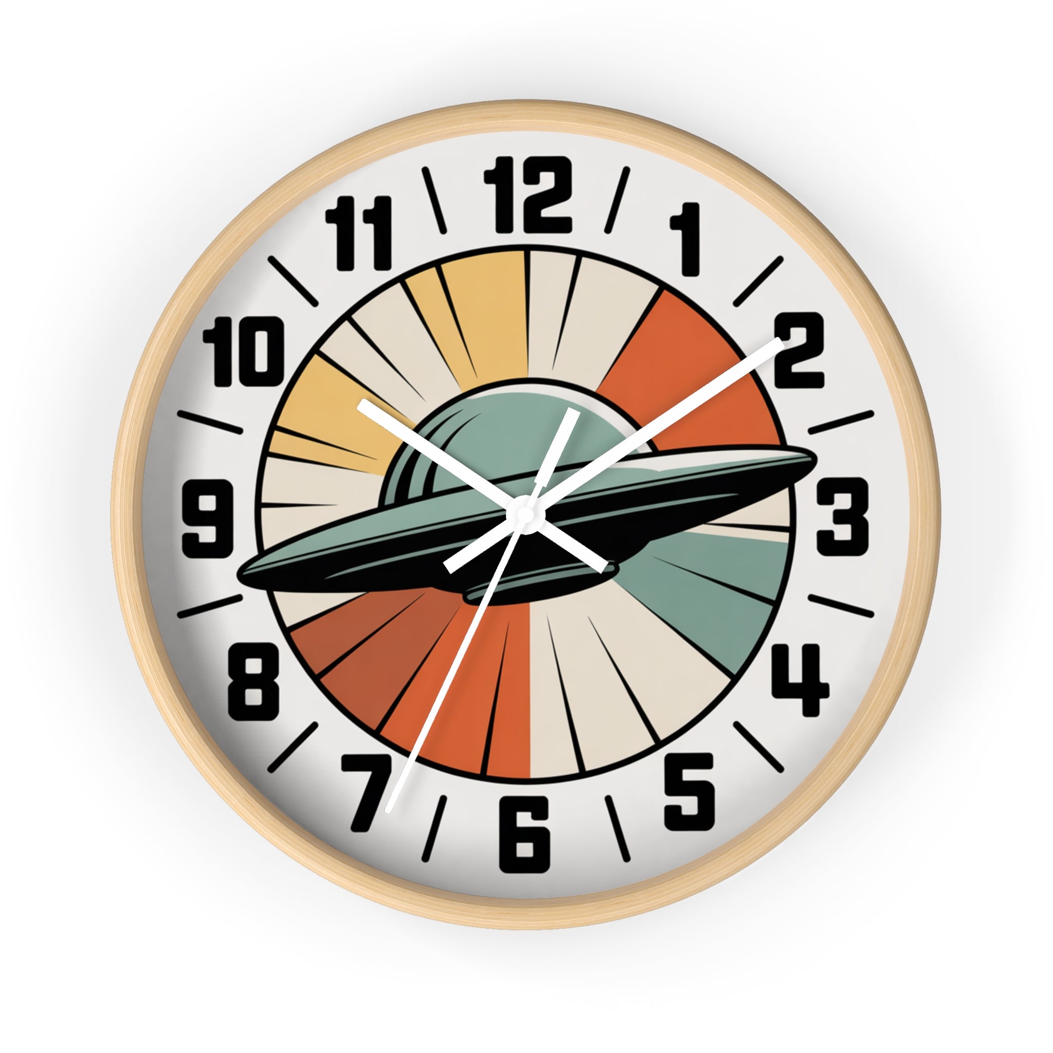 Mid Century Modern Clock, Retro UFO Wall Clock, Space Age Sunburst Dial, 1950s Flying Saucer Decor, Atomic Sci Fi Wall Art