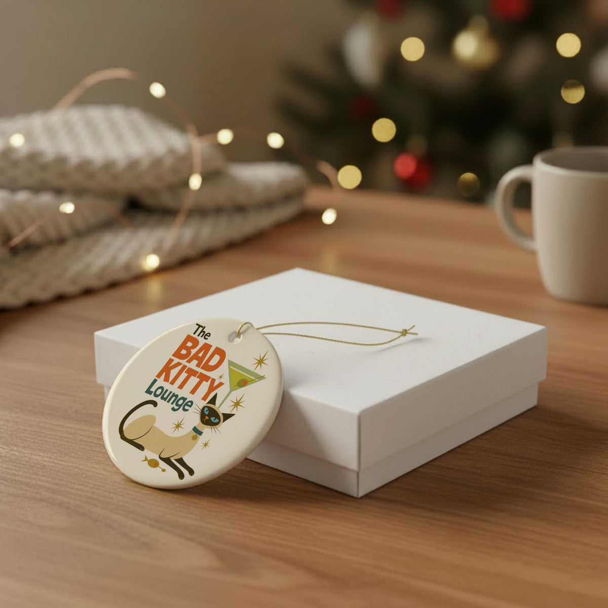 Bad Kitty Lounge Ornament | Retro Siamese Cat Christmas Gift
