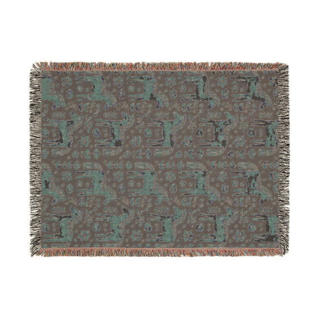 Scandinavian Dala Horse Woven Throw Blanket  | Nordic Folk Art Throw