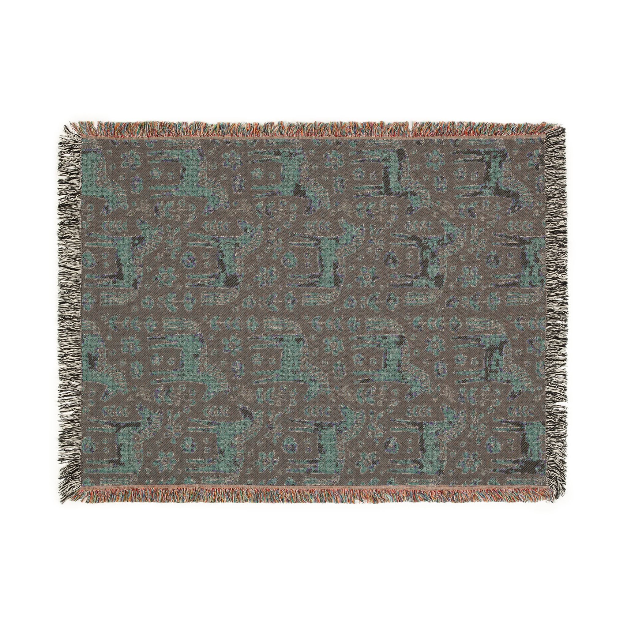 Scandinavian Dala Horse Woven Throw Blanket  | Nordic Folk Art Throw