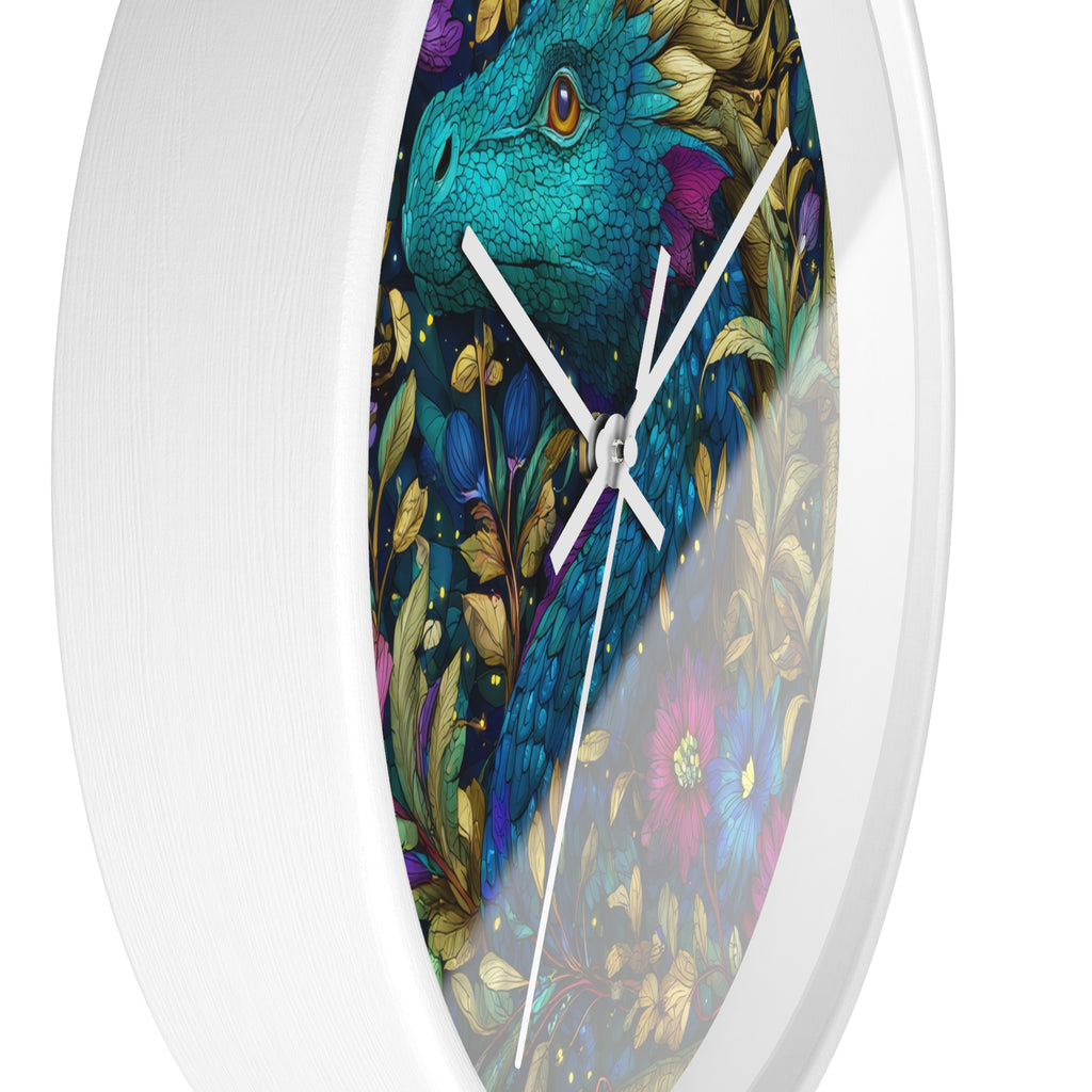 Stained-Glass Dragon Night Garden Wall Clock | Ornate Jewel-Tone Botanical