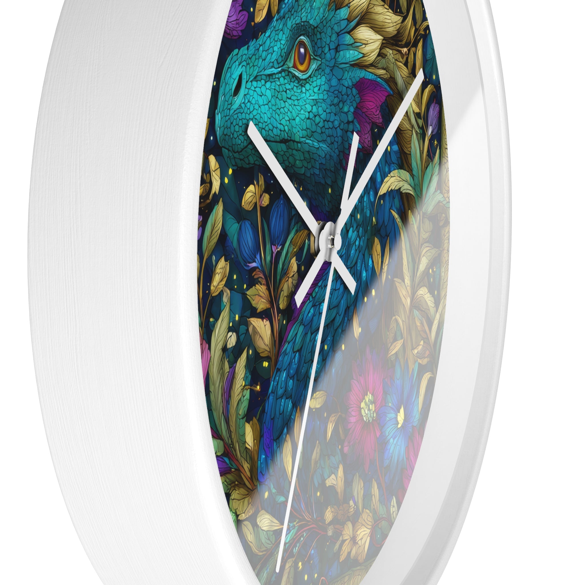 Stained-Glass Dragon Night Garden Wall Clock | Ornate Jewel-Tone Botanical