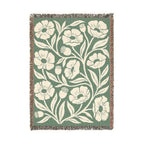 Botanical Floral Pattern Woven Blanket | Green Sage Cream Flower Throw