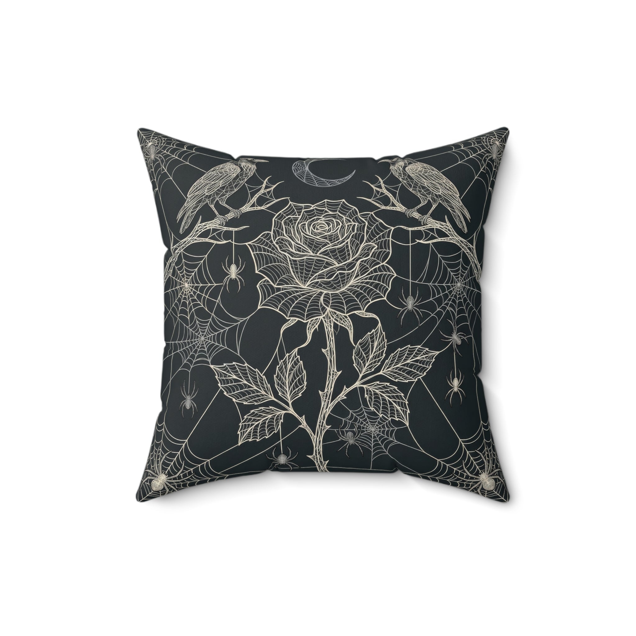 Gothic Spiderweb Rose Pillow | Charcoal Decorative Throw Pillow