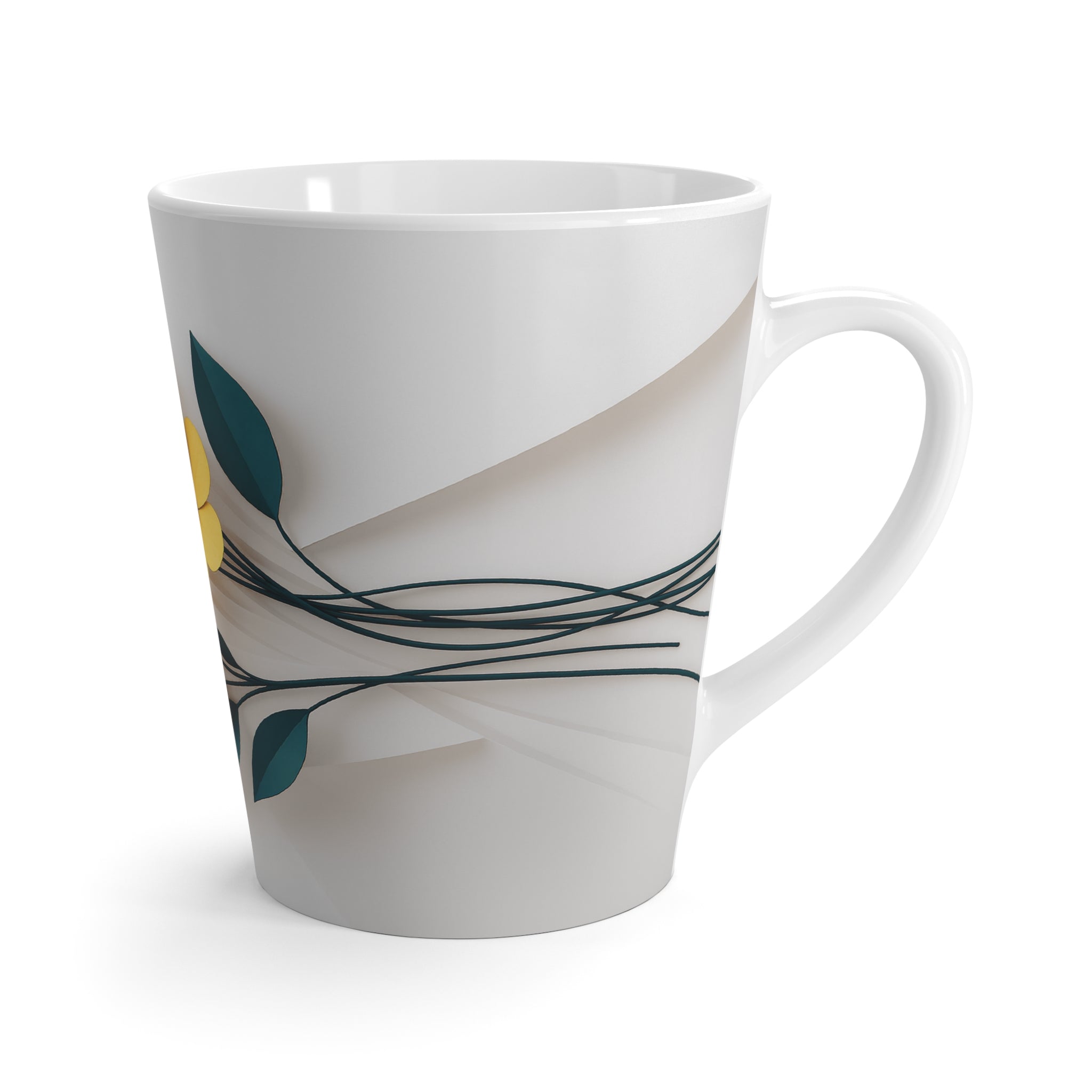 Retro Botanical Paper Art Flowers Latte Mug | Modern Floral Cottagecore Kitchen