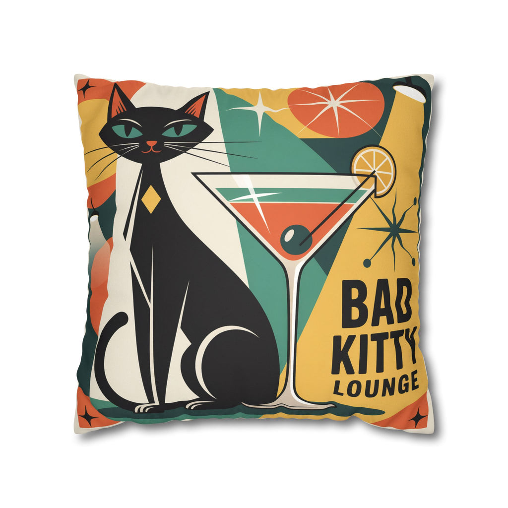 Bad Kitty Mid Century Modern Faux Suede Square Pillowcase | Retro Cat Accent