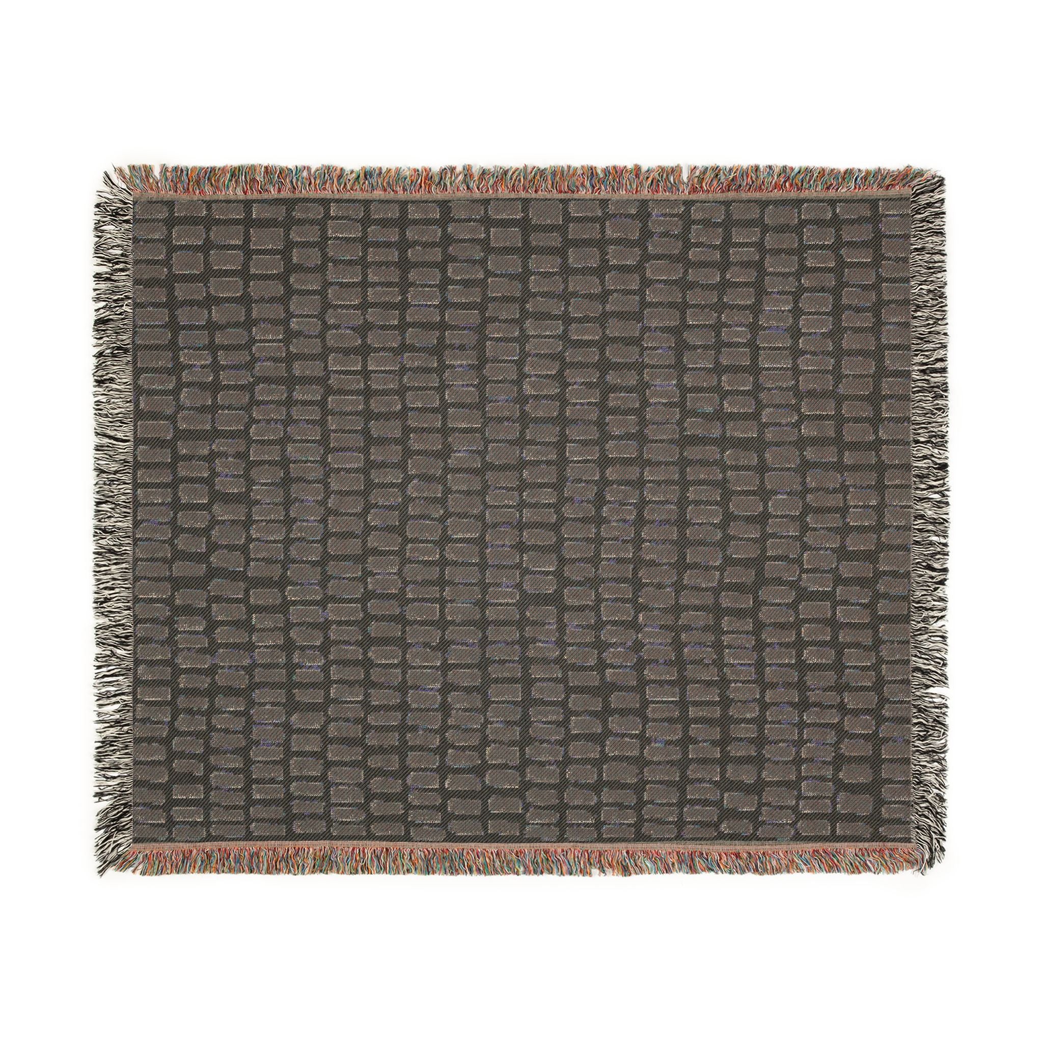 Hand-Drawn Grid Texture Woven Blanket | Black Cream Minimalist Throw