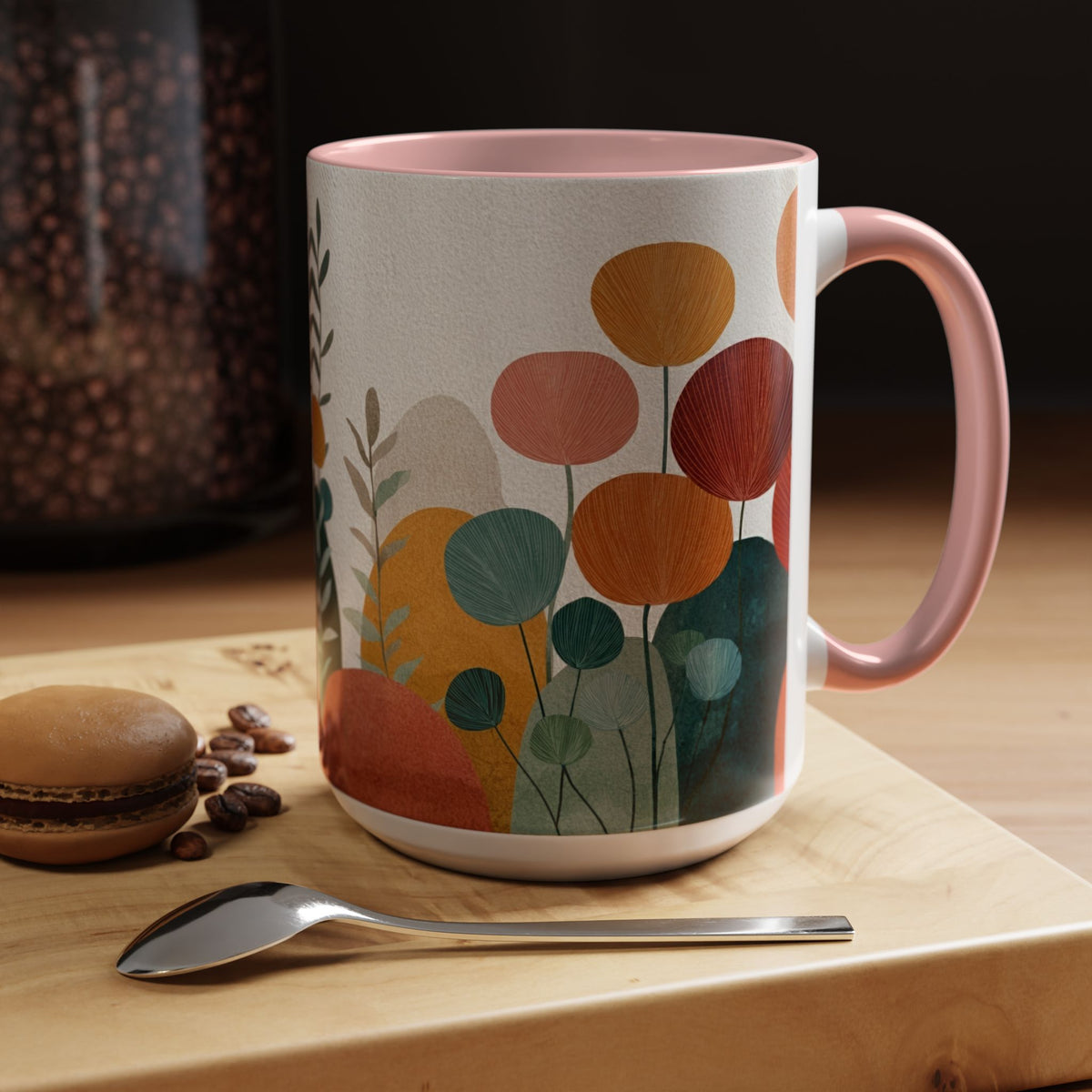 Mid-Century Boho Floral Accent Mug | Abstract Botanical Coffee Cup