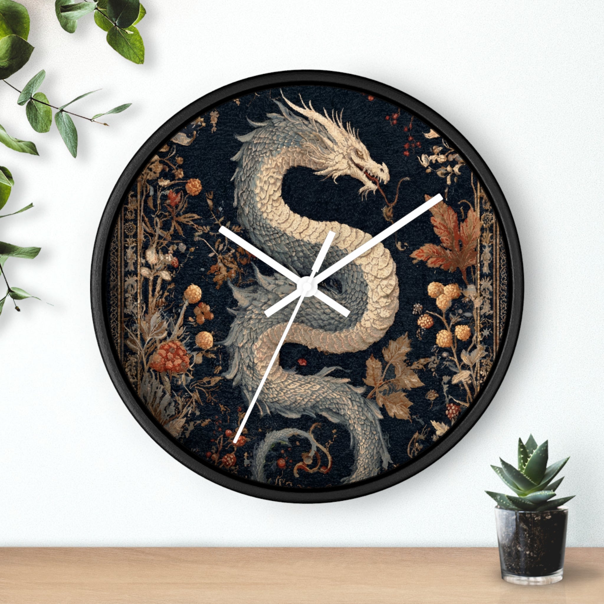 Botanical Dragon Tapestry Clock | Dark Academia Cottage Goth Decor