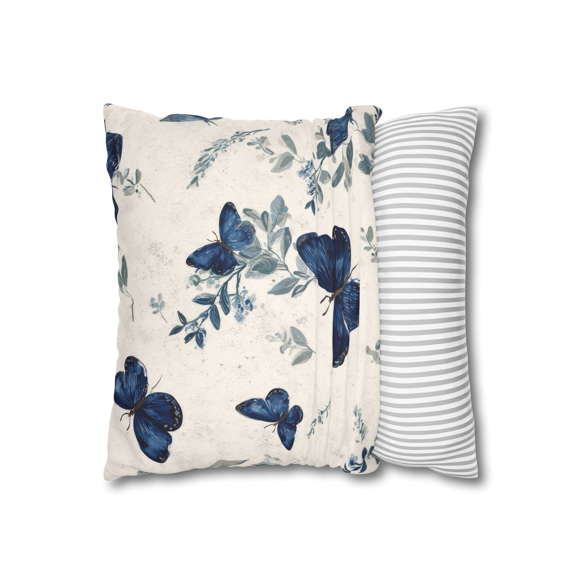 Blue Butterfly Botanical Faux Suede Pillowcase | Sapphire Cobalt Butterflies