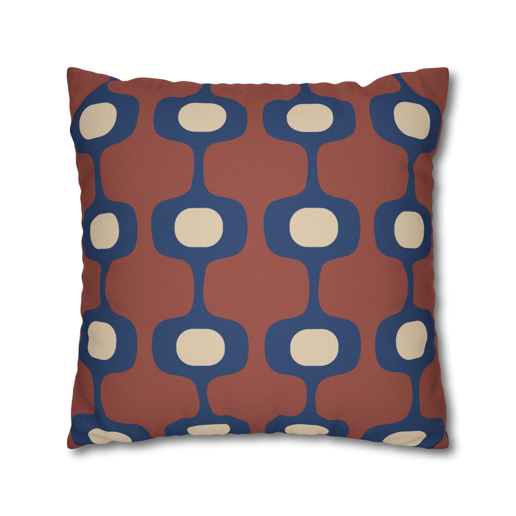 Mid-Century Geometric Repeat Square Pillowcase | Terracotta Navy Cream