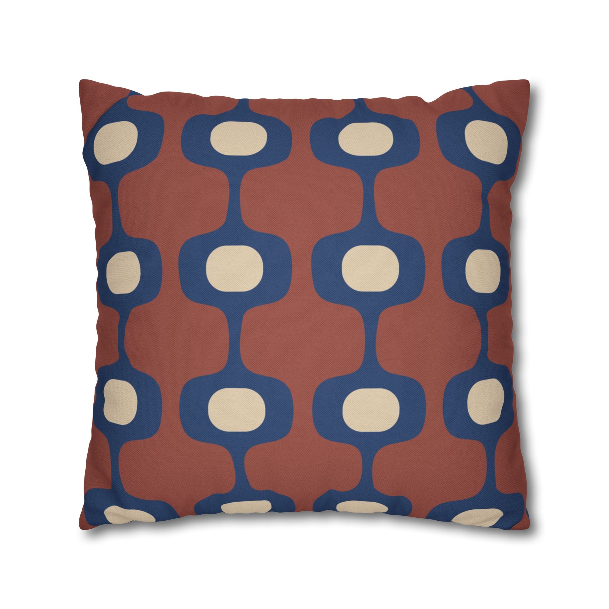 Mid-Century Geometric Repeat Square Pillowcase | Terracotta Navy Cream